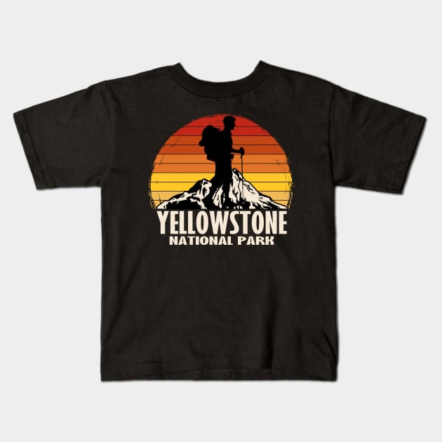 Vintage Retro Yellowstone National Park Hiking Kids T-Shirt by Etopix